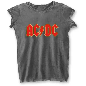 AC/DC Logo Burnout Charcoal Grey Ladies Small T-Shirt