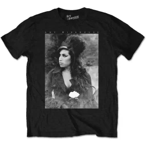 Amy Winehouse Flower Portrait Black Large T-Shirt