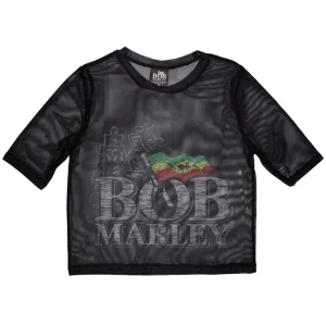 Bob Marley Logo Mesh Cropped Black Ladies X-Small T-Shirt