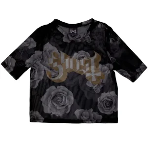 Ghost Logo & Roses Mesh Black Large T-Shirt
