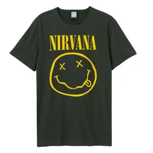 Nirvana Face Logo Vintage Charcoal Grey Large T-Shirt