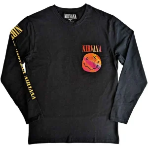 Nirvana Gradient Happy Face Black Long Sleeve Large T-Shirt