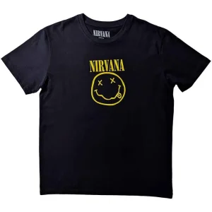 Nirvana Yellow Happy Face Flower Sniffin’ Black X-Large Unisex T-Shirt