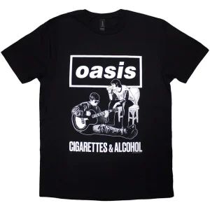 Oasis Cigarettes & Alcohol Illustration Mono Black Large T-Shirt