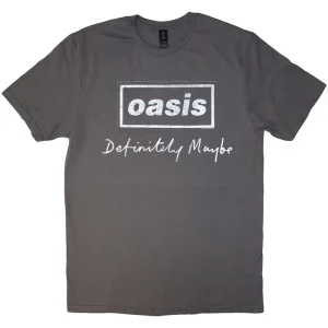 Oasis Definitely Maybe Distressed Text Logo Charcoal Grey Large T-Shirt