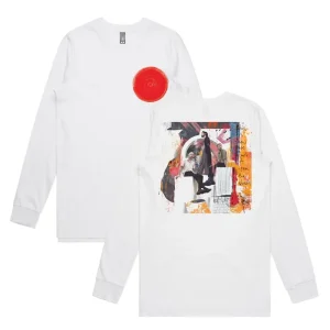Red Circle Band Collage Long Sleeve T-shirt White