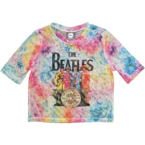 The Beatles Sgt Pepper Mesh Cropped Multi-Colour Ladies X-Small T-Shirt